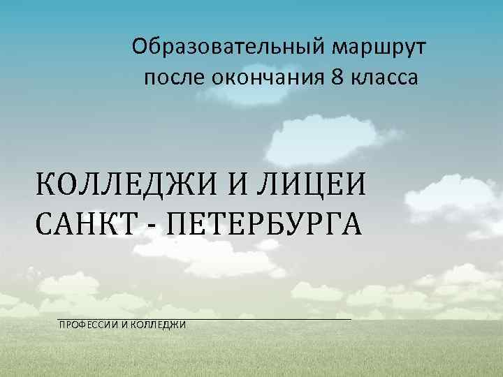 Образовательный маршрут после окончания 8 класса КОЛЛЕДЖИ И ЛИЦЕИ САНКТ - ПЕТЕРБУРГА ПРОФЕССИИ И