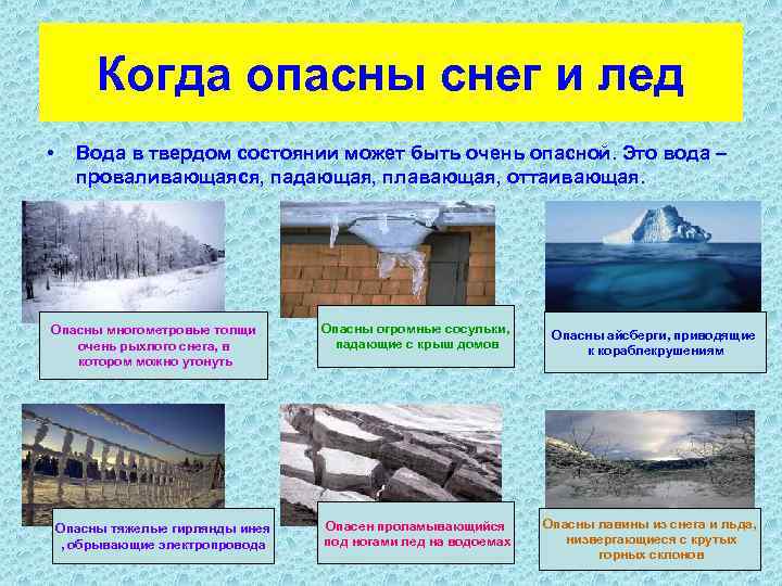 Когда опасны снег и лед • Вода в твердом состоянии может быть очень опасной.