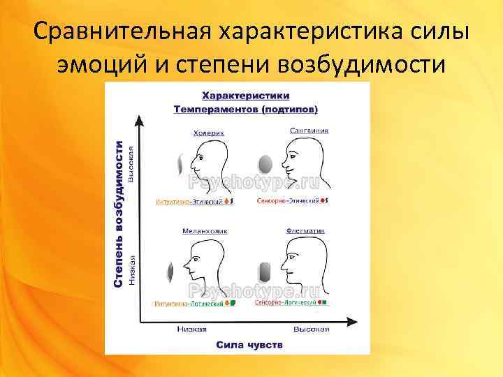 Сравнительная характеристика силы эмоций и степени возбудимости 