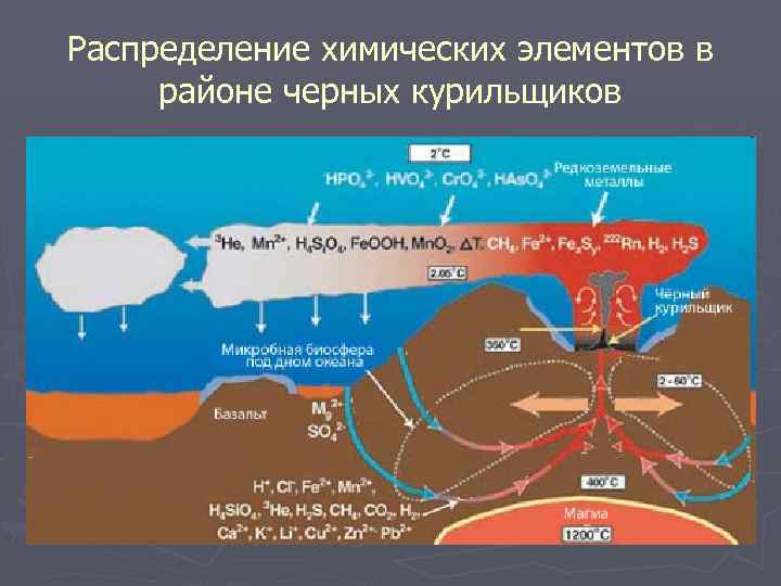 Распределение химических элементов в районе черных курильщиков 