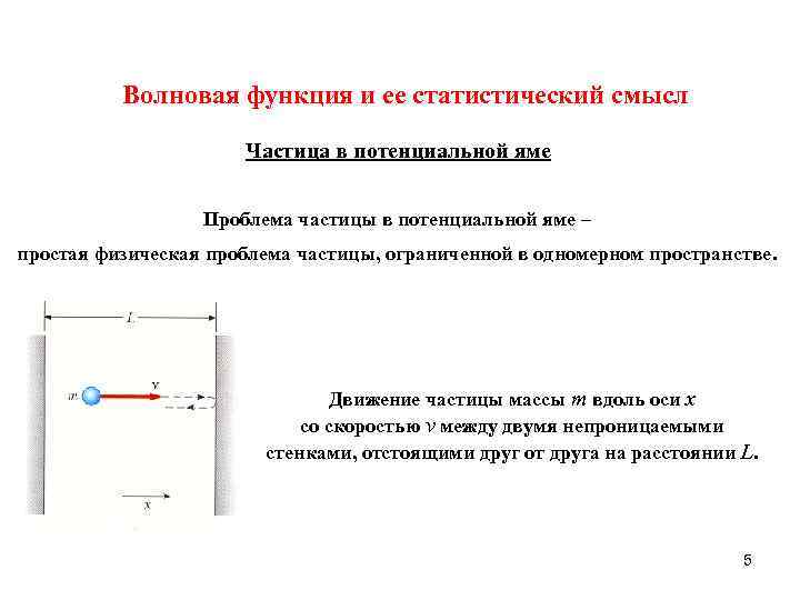 Волновая функция и ее статистический смысл Частица в потенциальной яме Проблема частицы в потенциальной