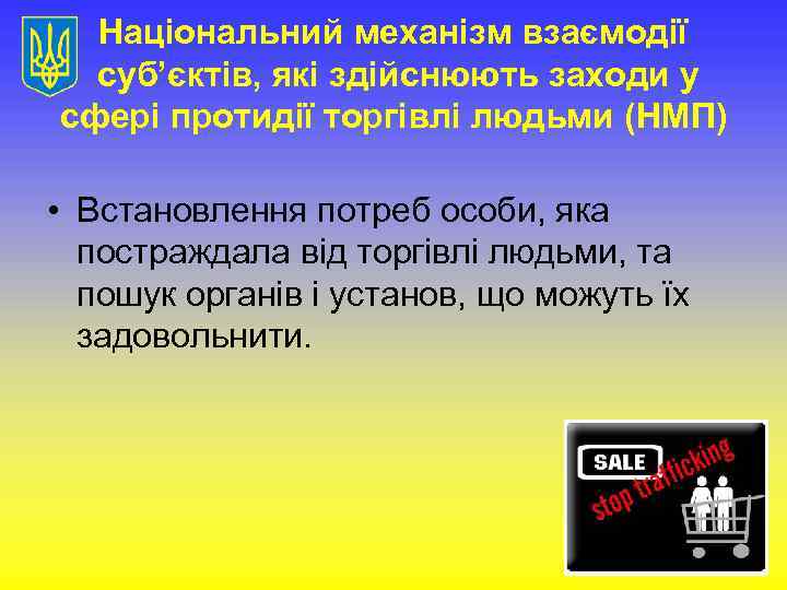 Національний механізм взаємодії суб’єктів, які здійснюють заходи у сфері протидії торгівлі людьми (НМП) •