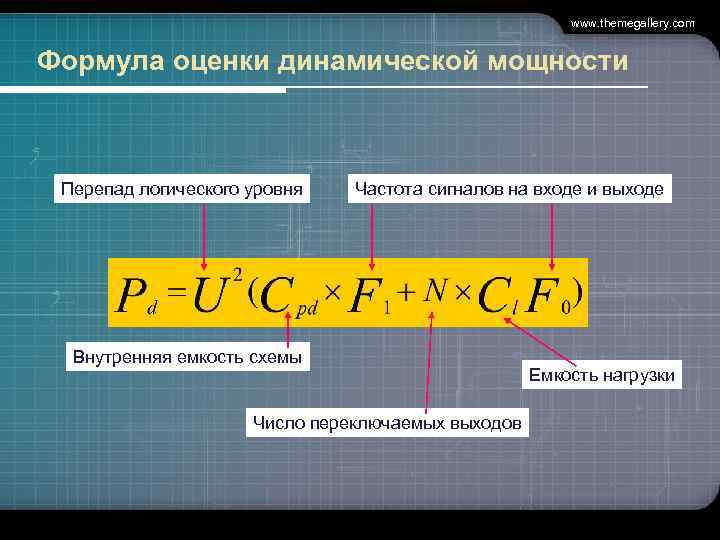 www. themegallery. com Формула оценки динамической мощности Перепад логического уровня Частота сигналов на входе