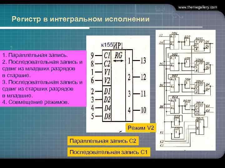 www. themegallery. com Регистр в интегральном исполнении к 155 1. Параллельная запись. 2. Последовательная