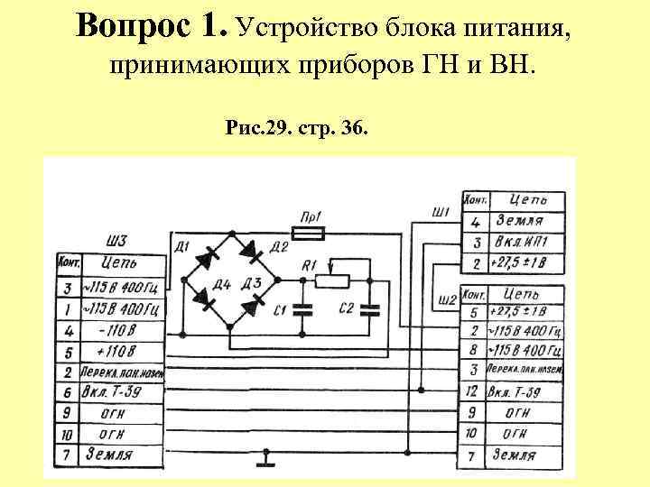 Вопрос 1. Устройство блока питания, принимающих приборов ГН и ВН. Рис. 29. стр. 36.