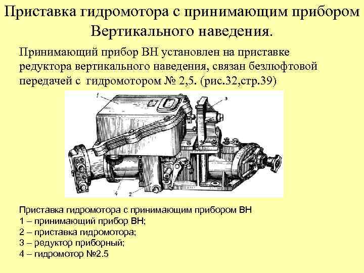 Приставка гидромотора с принимающим прибором Вертикального наведения. Принимающий прибор ВН установлен на приставке редуктора