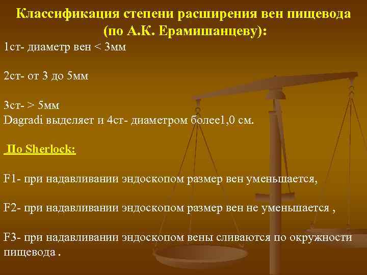 Классификация степени расширения вен пищевода (по А. К. Ерамишанцеву): 1 ст диаметр вен <