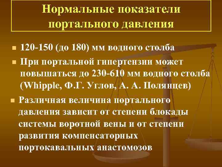 Нормальные показатели портального давления 120 150 (до 180) мм водного столба n При портальной