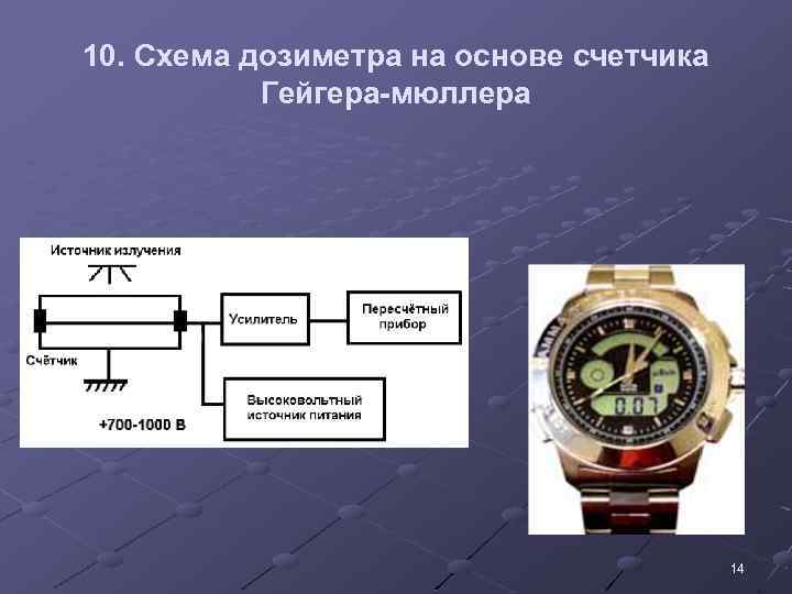 10. Схема дозиметра на основе счетчика Гейгера-мюллера 14 