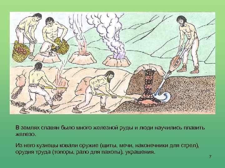 В землях славян было много железной руды и люди научились плавить железо. Из него