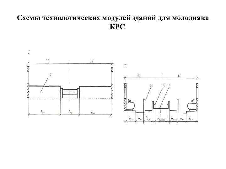 Схемы технологических модулей зданий для молодняка КРС 