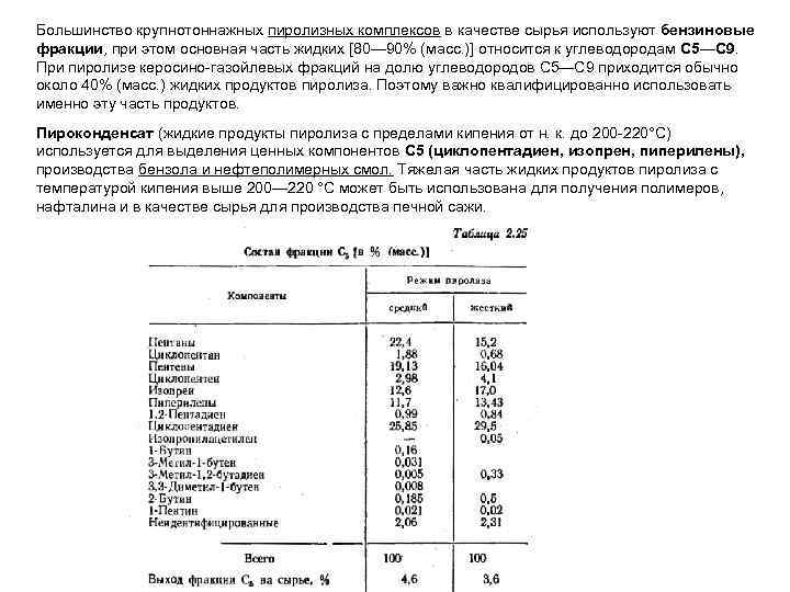 Большинство крупнотоннажных пиролизных комплексов в качестве сырья используют бензиновые фракции, при этом основная часть