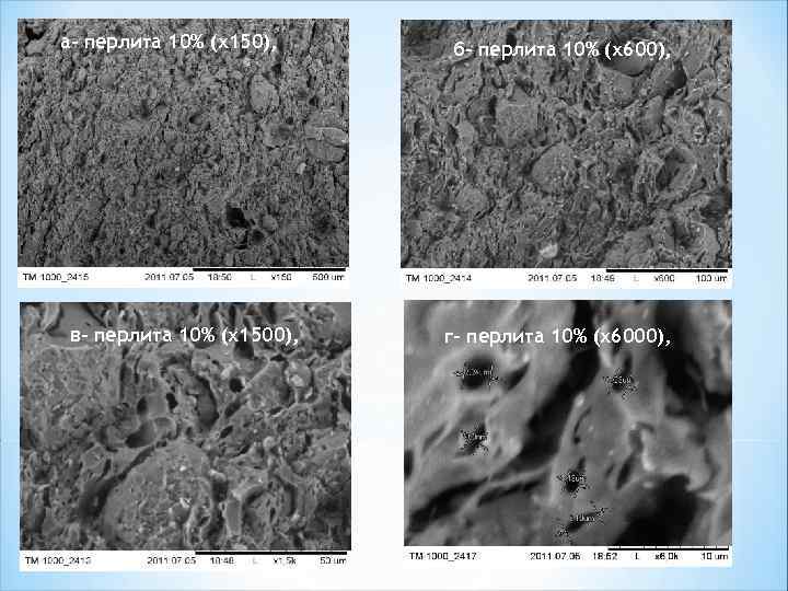 а- перлита 10% (х150), в- перлита 10% (х1500), б- перлита 10% (х600), г- перлита