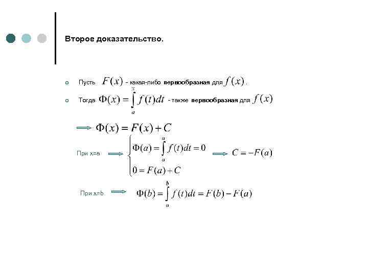Второе доказательство. ¢ Пусть ¢ Тогда При х=a При х=b - какая-либо первообразная для