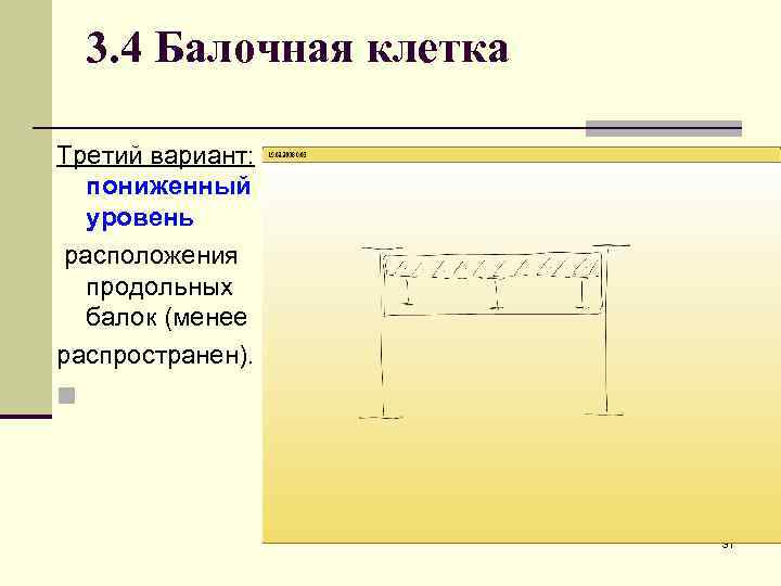 3. 4 Балочная клетка Третий вариант: пониженный уровень расположения продольных балок (менее распространен). n