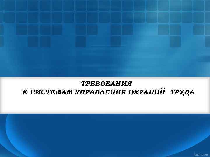 ТРЕБОВАНИЯ К СИСТЕМАМ УПРАВЛЕНИЯ ОХРАНОЙ ТРУДА 