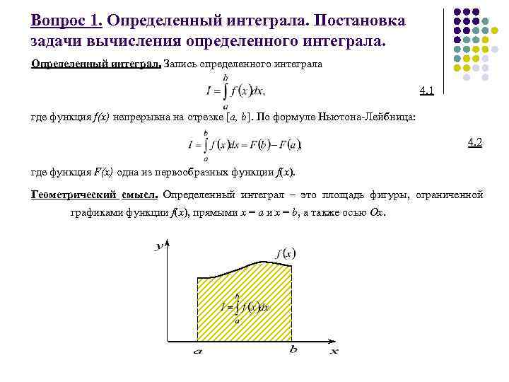 Основная формула определенного интеграла. Вычисление определенного интеграла.