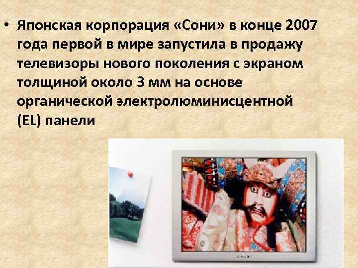  • Японская корпорация «Сони» в конце 2007 года первой в мире запустила в