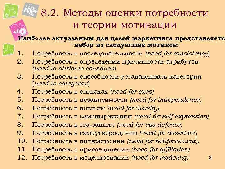 8. 2. Методы оценки потребности и теории мотивации Наиболее актуальным для целей маркетинга представляетс