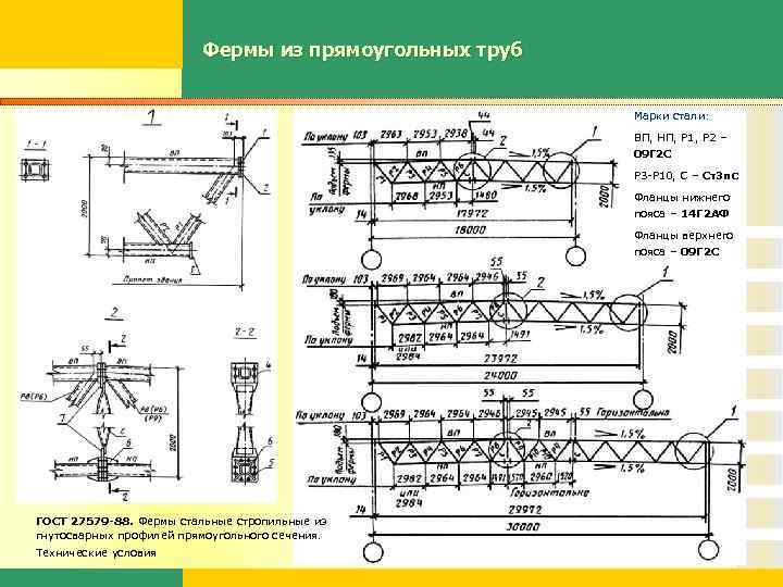 Фермы из прямоугольных труб Марки стали: ВП, НП, Р 1, Р 2 – 09