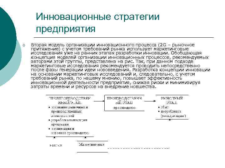 Инновационные стратегии предприятия ¡ Вторая модель организации инновационного процесса (2 G – рыночное притяжение)