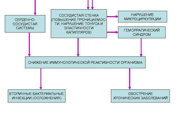 СЕРДЕЧНОСОСУДИСТАЯ СИСТЕМЫ СОСУДИСТАЯ СТЕНКА (ПОВЫШЕНИЕ ПРОНИЦАЕМОСТИ, НАРУШЕНИЕ ТОНУСА И ЭЛАСТИЧНОСТИ КАПИЛЛЯРОВ) НАРУШЕНИЕ МИКРОЦИРКУЛЯЦИИ ГЕМОРРАГИЧЕСКИЙ