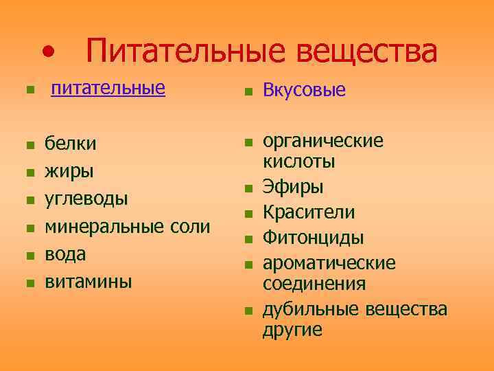  • Питательные вещества n n n n питательные белки жиры углеводы минеральные соли