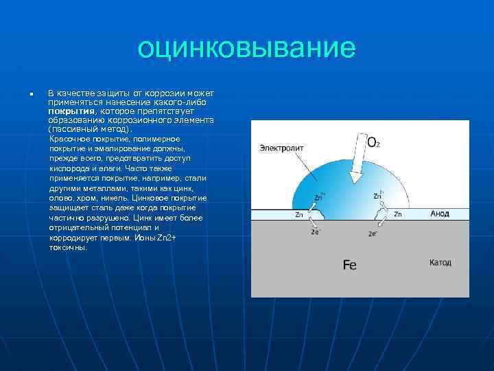 оцинковывание n В качестве защиты от коррозии может применяться нанесение какого либо покрытия, которое