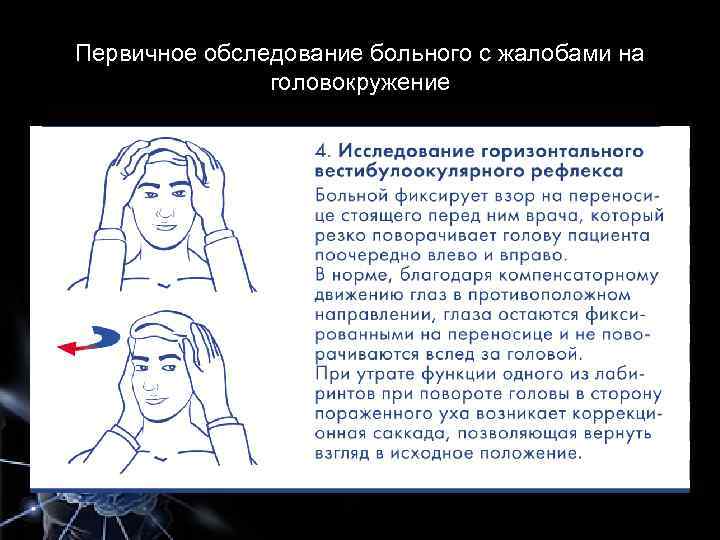 Первичное обследование больного с жалобами на головокружение 