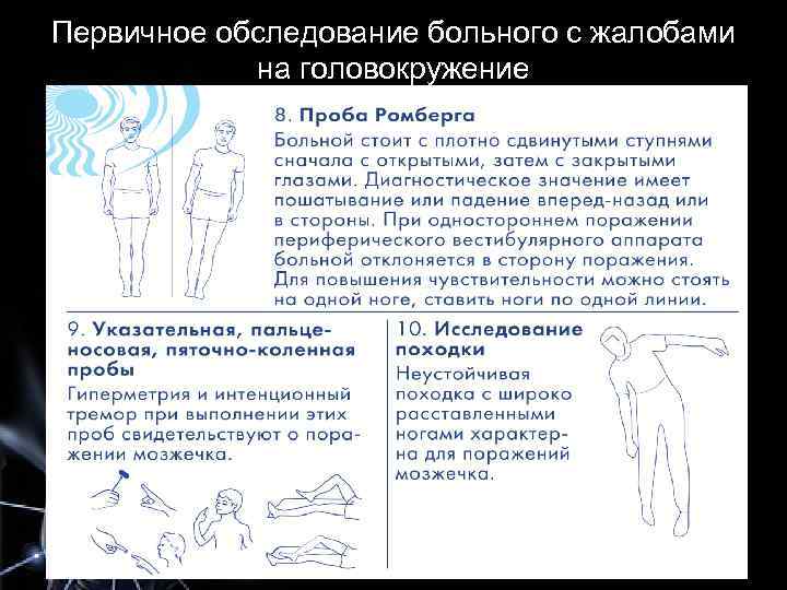 Первичное обследование больного с жалобами на головокружение 