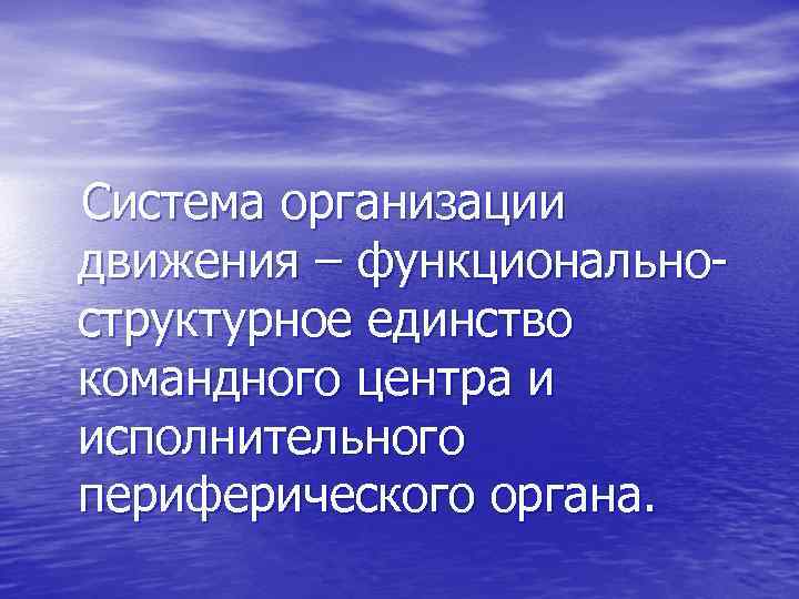 Система организации движения – функциональноструктурное единство командного центра и исполнительного периферического органа. 