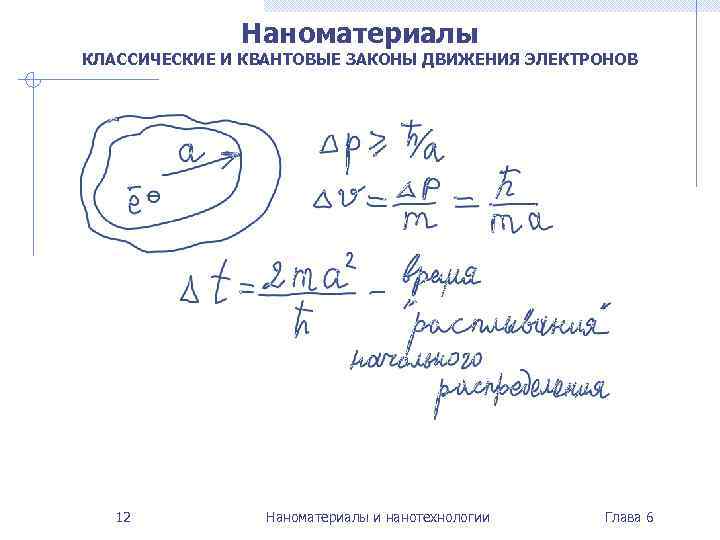 Наноматериалы КЛАССИЧЕСКИЕ И КВАНТОВЫЕ ЗАКОНЫ ДВИЖЕНИЯ ЭЛЕКТРОНОВ 12 Наноматериалы и нанотехнологии Глава 6 