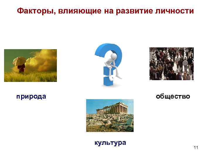 Факторы, влияющие на развитие личности природа общество культура 11 