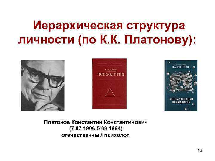  Иерархическая структура личности (по К. К. Платонову): Платонов Константинович (7. 07. 1906 -5.