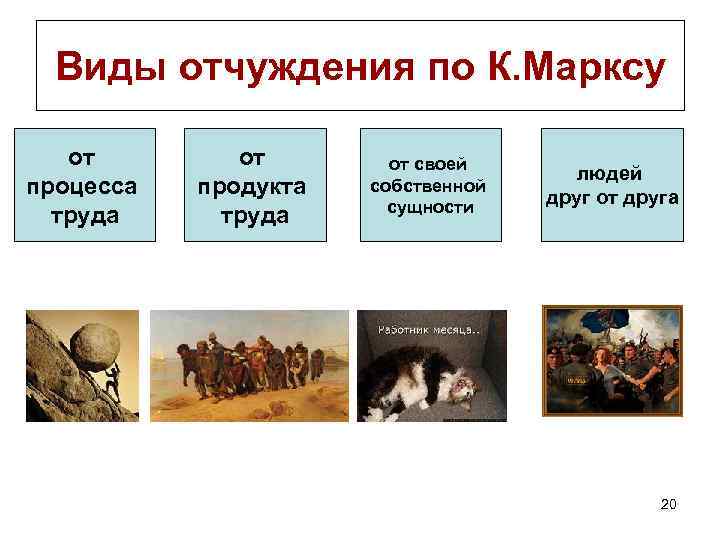 Виды отчуждения по К. Марксу от процесса труда от продукта труда от своей собственной