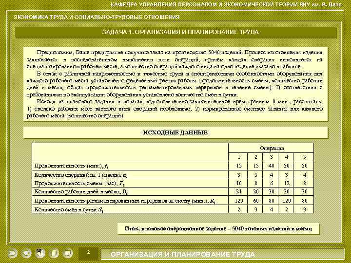 КАФЕДРА УПРАВЛЕНИЯ ПЕРСОНАЛОМ И ЭКОНОМИЧЕСКОЙ ТЕОРИИ ВНУ им. В. Даля ЭКОНОМИКА ТРУДА И СОЦИАЛЬНО-ТРУДОВЫЕ