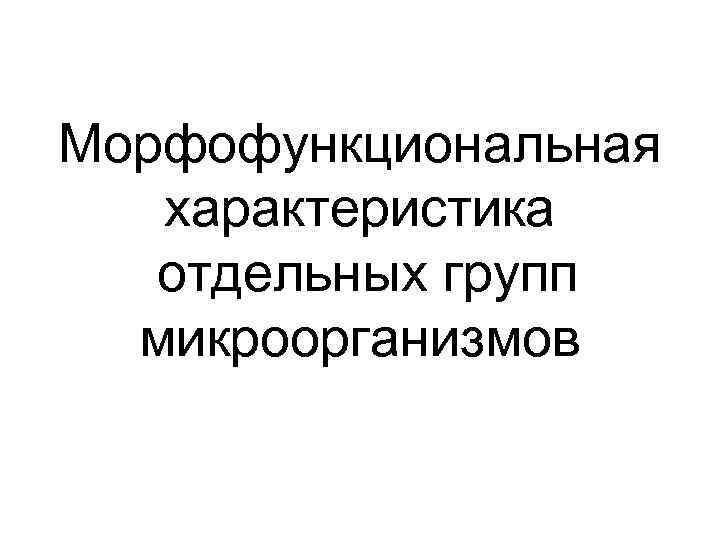 Морфофункциональная характеристика отдельных групп микроорганизмов 