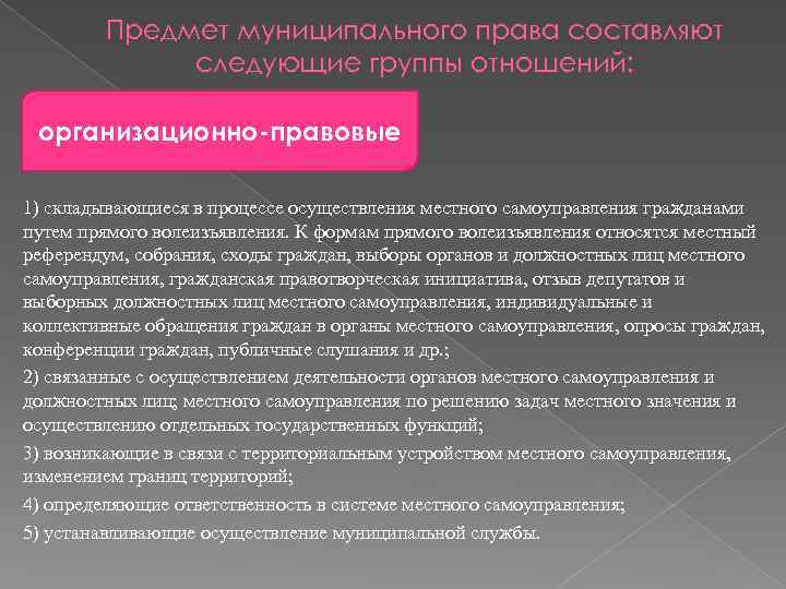 4 составляющих отношений. Предмет муниципального права составляют.