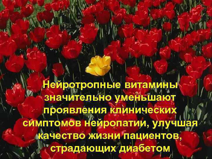 Нейротропные витамины значительно уменьшают проявления клинических симптомов нейропатии, улучшая качество жизни пациентов, страдающих диабетом