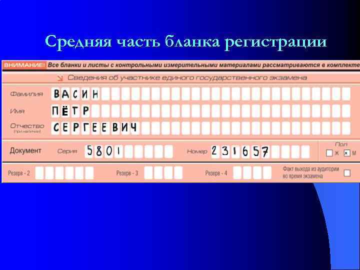 Средняя часть бланка регистрации Ё 