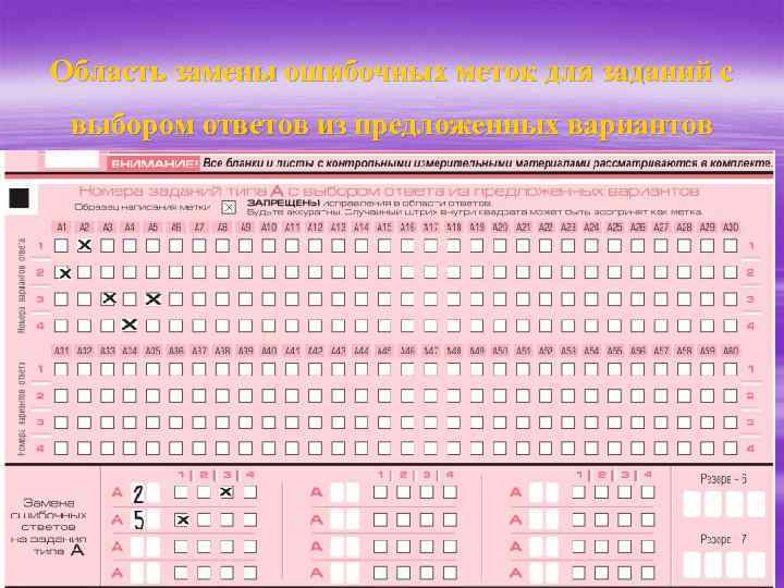 Область замены ошибочных меток для заданий с выбором ответов из предложенных вариантов 