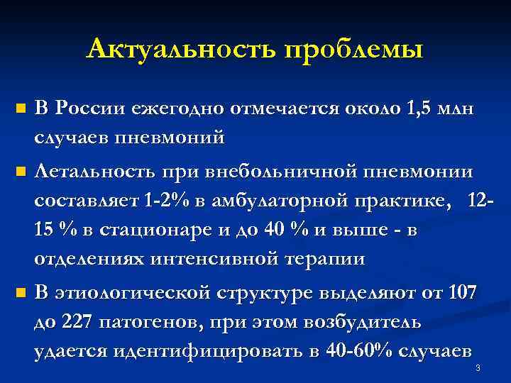 Актуальность проблемы n В России ежегодно отмечается около 1, 5 млн случаев пневмоний n