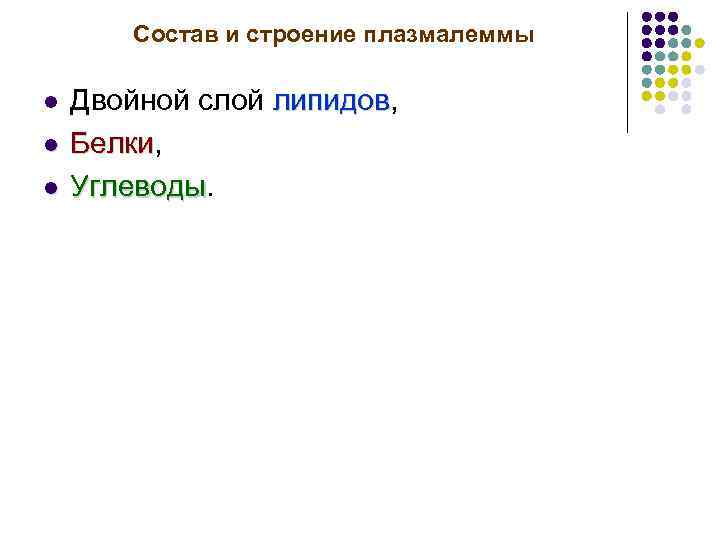 Состав и строение плазмалеммы l l l Двойной слой липидов, липидов Белки, Белки Углеводы