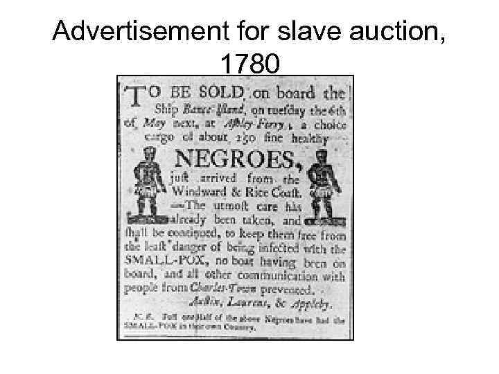 Advertisement for slave auction, 1780 