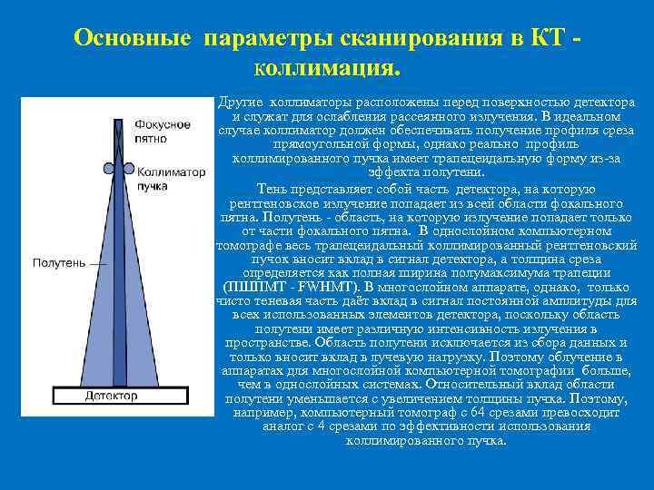 Основные параметры сканирования в КТ коллимация. Другие коллиматоры расположены перед поверхностью детектора и служат