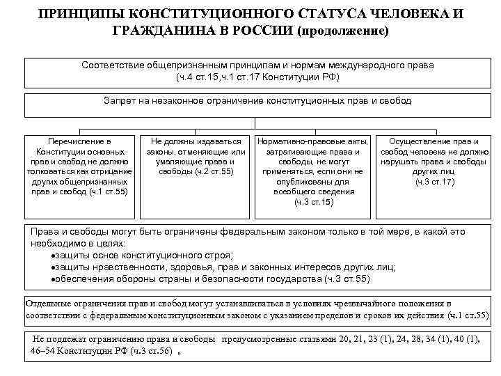 ПРИНЦИПЫ КОНСТИТУЦИОННОГО СТАТУСА ЧЕЛОВЕКА И ГРАЖДАНИНА В РОССИИ (продолжение) Соответствие общепризнанным принципам и нормам