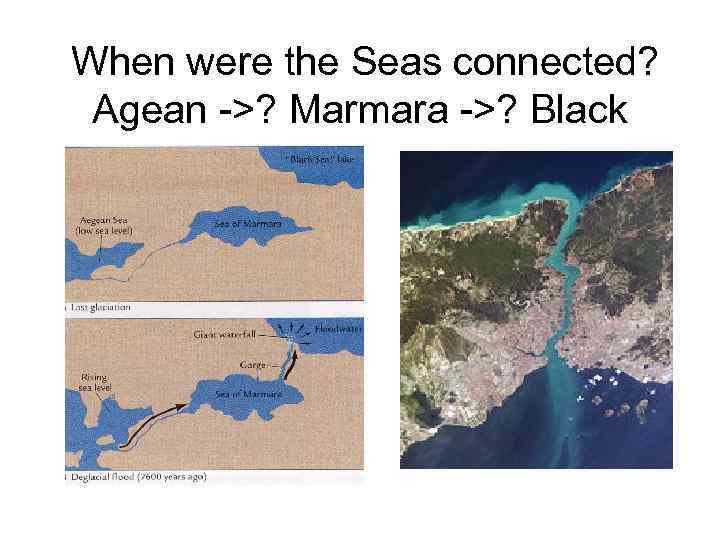  When were the Seas connected? Agean ->? Marmara ->? Black 