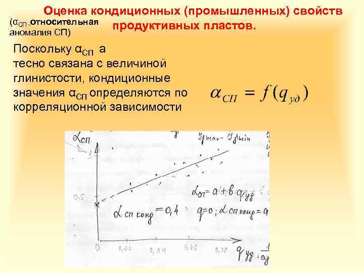 Оценка кондиционных (промышленных) свойств (αСП -относительная продуктивных пластов. аномалия СП) Поскольку αСП а тесно