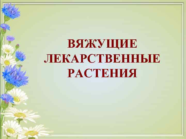 ВЯЖУЩИЕ ЛЕКАРСТВЕННЫЕ РАСТЕНИЯ 