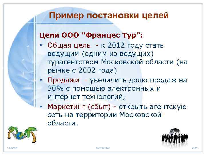 Пример постановки целей Цели ООО 